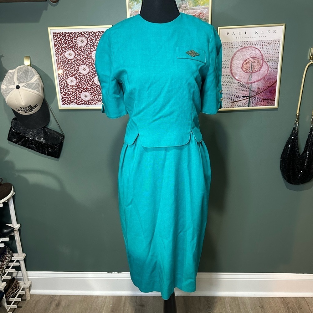 Leslie Fay Vintage Teal Dress Size 4 😻